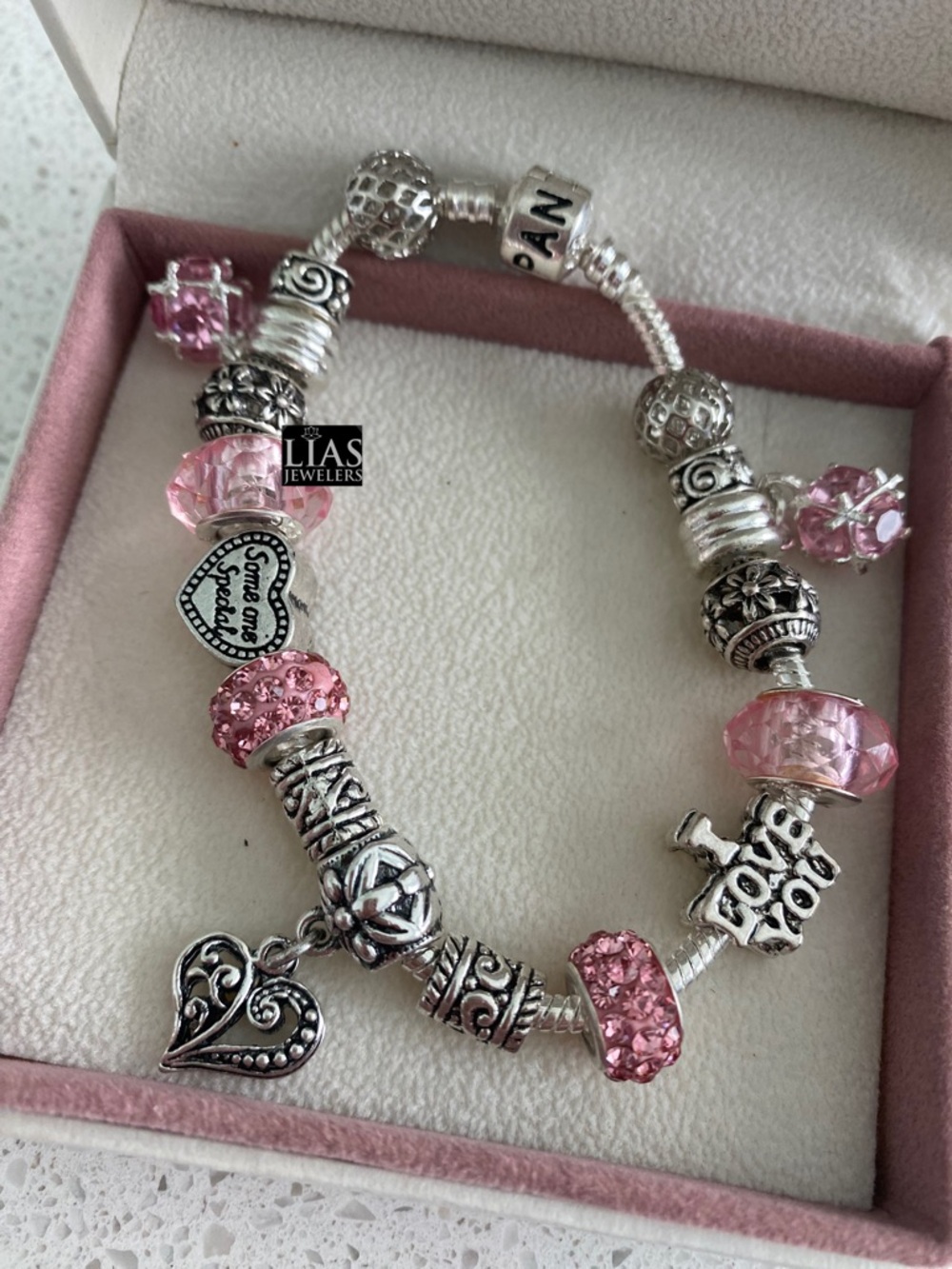 New 18k white gold pandora style bracelet